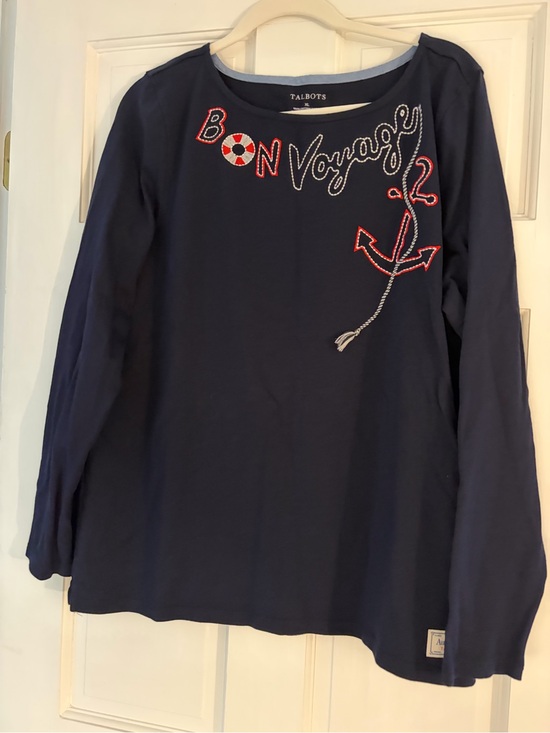Talbots Tops - Talbots Navy Long-Sleeve 'Bon Voyage' Embroidered Tee